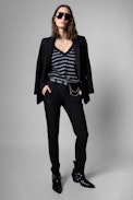 Missia Stripes Jumper - Women's glitter-striped merino wool jumper in blue
