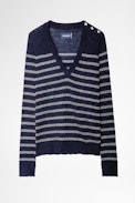 Missia Stripes Jumper - Women's glitter-striped merino wool jumper in blue