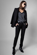 Missia Stripes Jumper - Women's glitter-striped merino wool jumper in blue