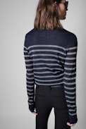 Missia Stripes Jumper - Women's glitter-striped merino wool jumper in blue