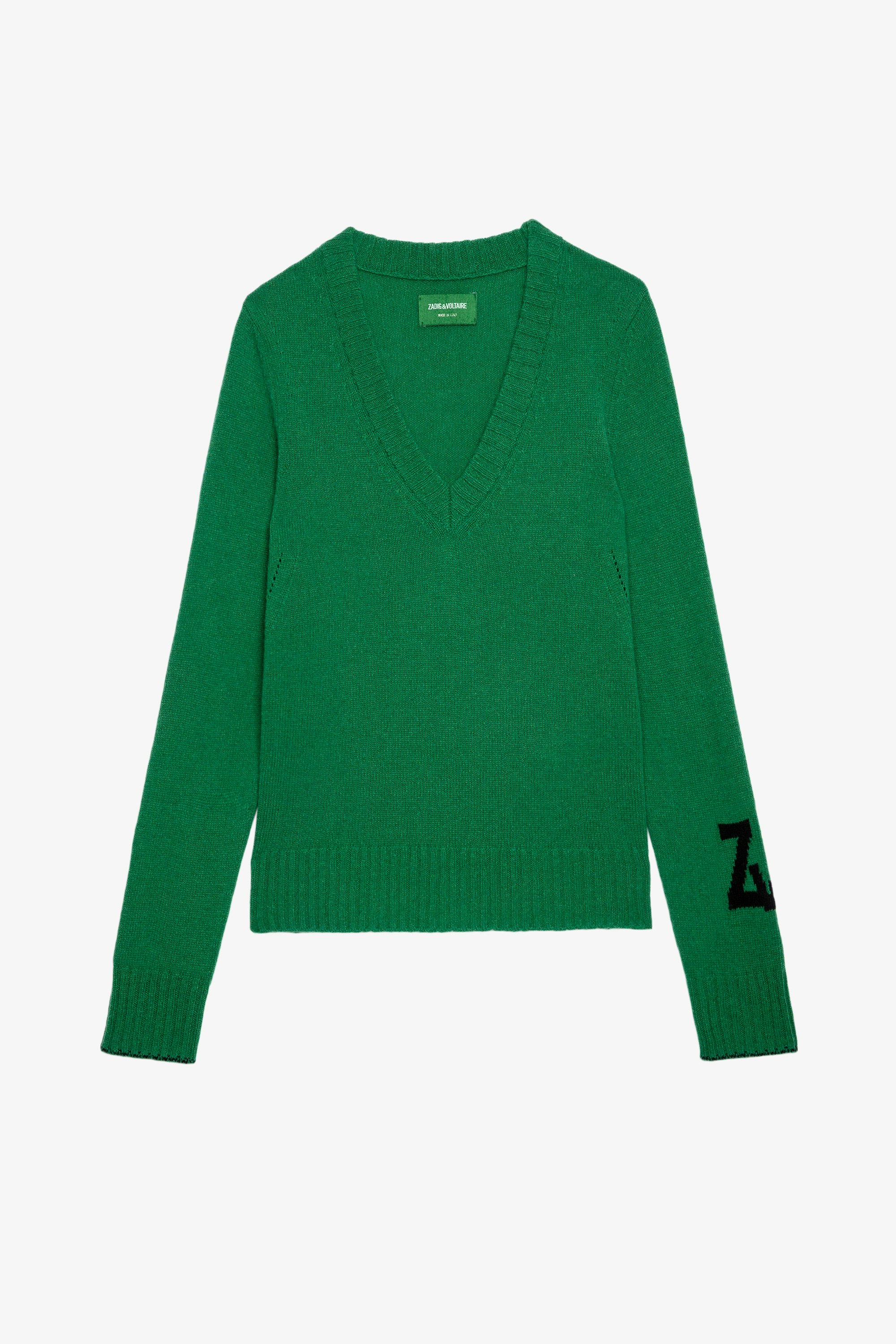 Pullover Sourca Grüner Damen-Strickpullover mit V-Ausschnitt