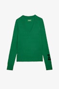 Sourca Jumper - Women's V-neck green knit jumper