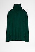 Maglione Alma 100% Cachemire - Maglione in lana e cashmere verde con collo alto e bottoni a contrasto