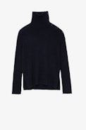 Alma Jumper 100% Cashmere - Women’s navy blue cashmere jumper with buttons on the shoulder and a high collar