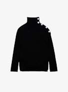 Alma Jumper 100% Cashmere - Women’s black 100% cashmere turtleneck jumper with button detailing