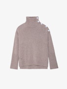 Alma Jumper 100% Cashmere - Pale pink 100% cashmere mock-neck jumper with long sleeves and buttons on the shoulder.
