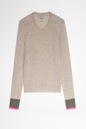 Tacy Sweater Cashmere - Women's pink cashmere sweater with contrasting cuffs