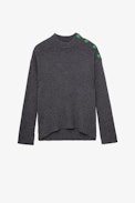Jersey de Cachemira Malta - Jersey de punto gris con botones para mujer