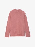 Pull Malta 100% Cachemire - Pull en 100% cachemire rose à col rond, manches longues et boutons sur l'épaule.