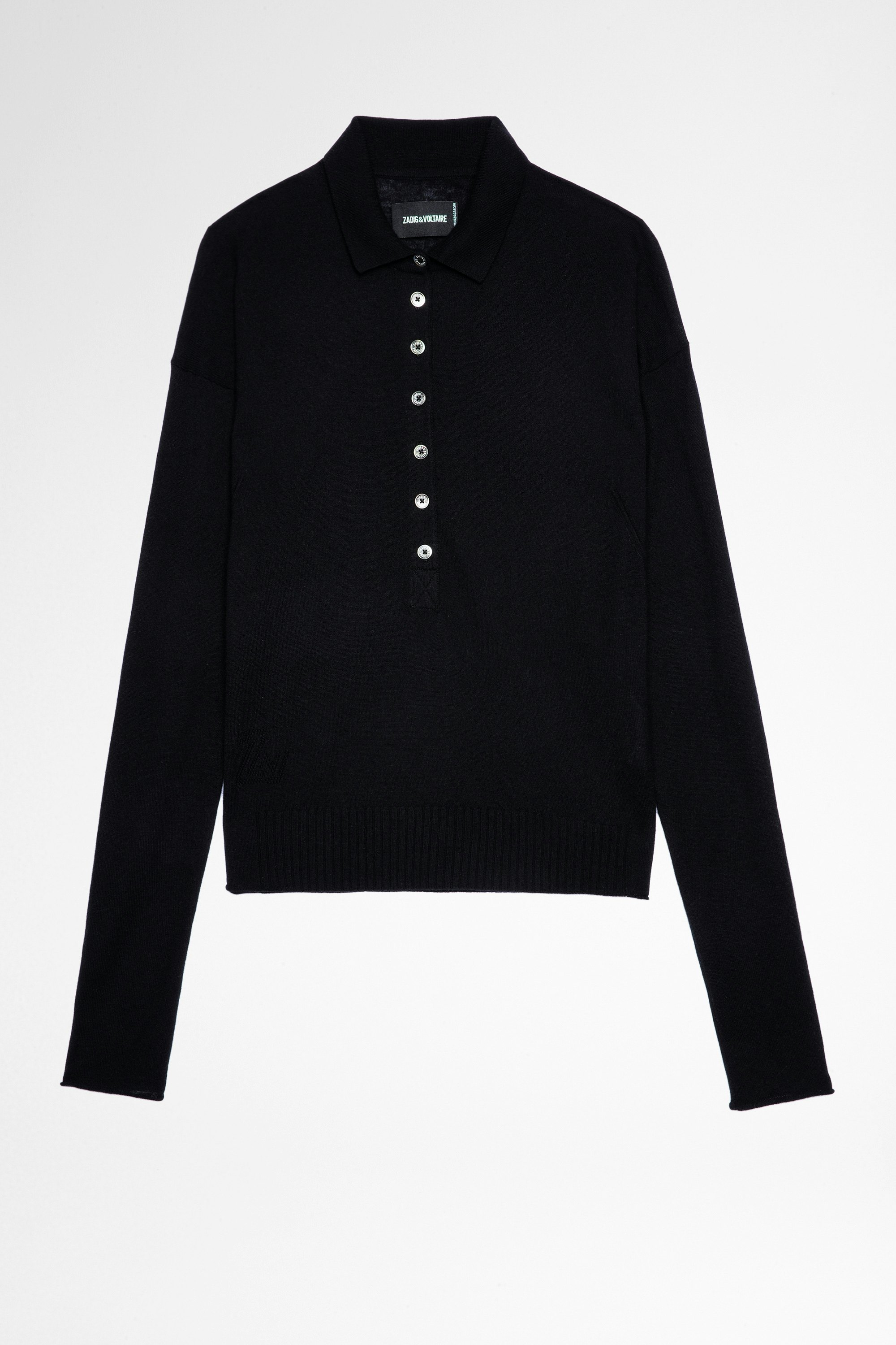 Marly Sweater Cashmere Women's black cashmere polo sweater