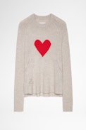 Lili Heart Sweater Cashmere - Women's beige cashmere sweater with heart print