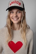 Lili Heart Sweater Cashmere - Women's beige cashmere sweater with heart print