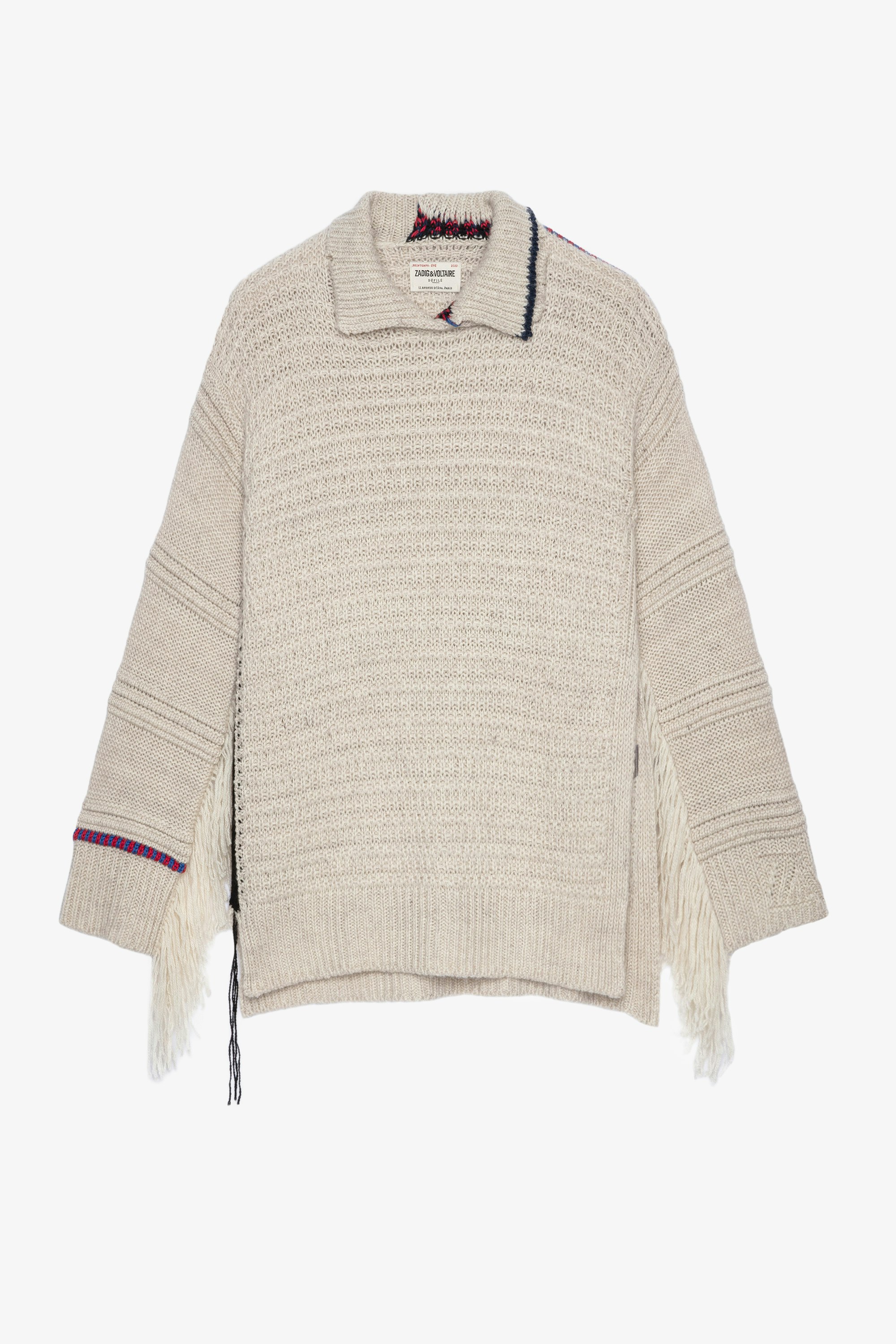 Cassidy Jumper Cashmere Women's long jumper in beige knit with fringes