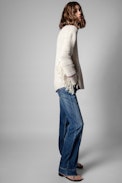 Maglione Cassidy Cashmere - Maglione lungo in maglia beige con frange donna