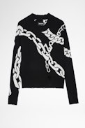 Starry Sweater Cashmere - Women's black cashmere sweater with chain pattern