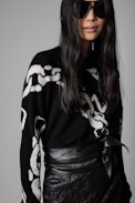 Starry Sweater Cashmere - Women's black cashmere sweater with chain pattern