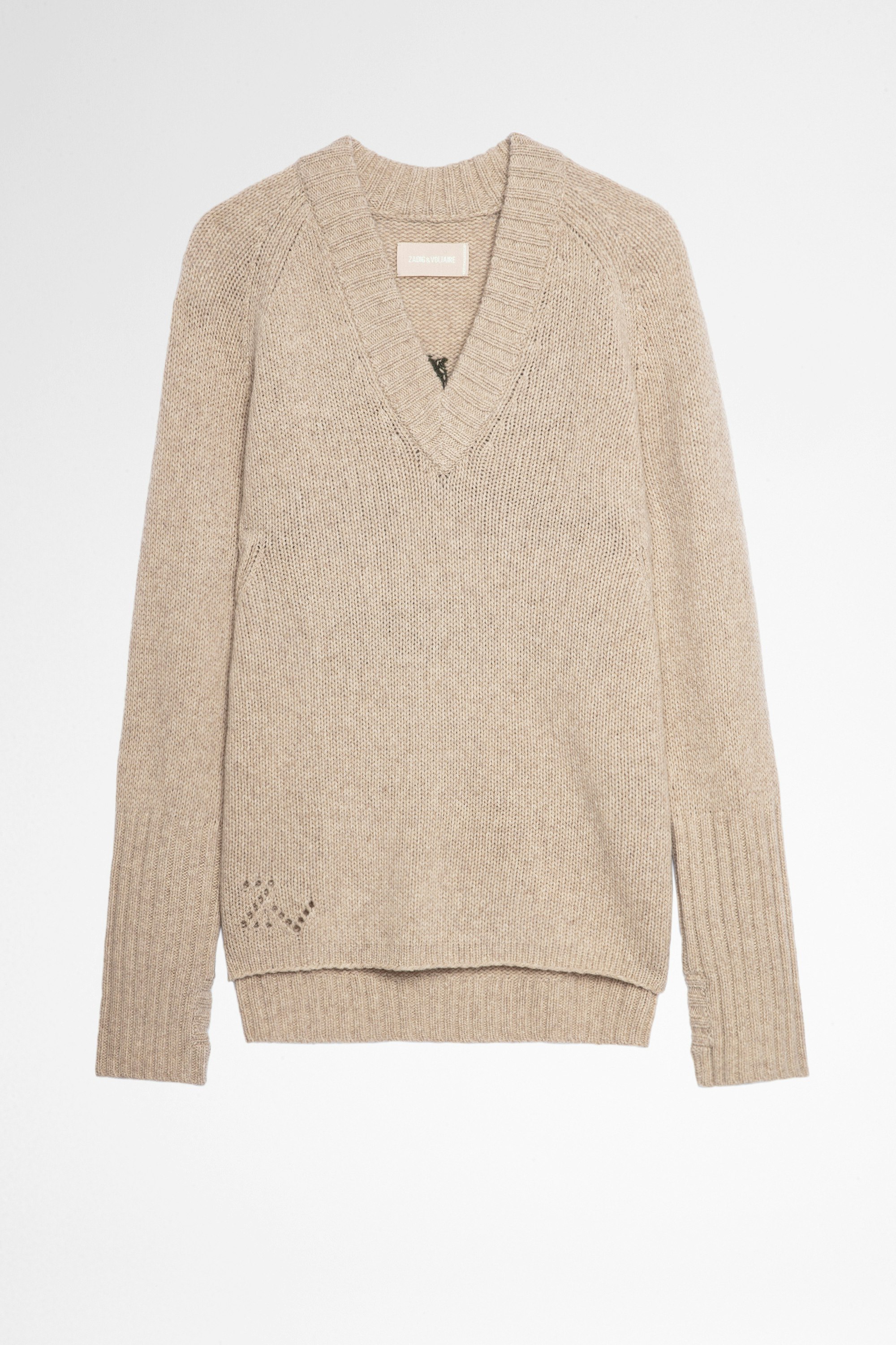 Valmy Sweater Women's beige merino sweater with cowboy on the back