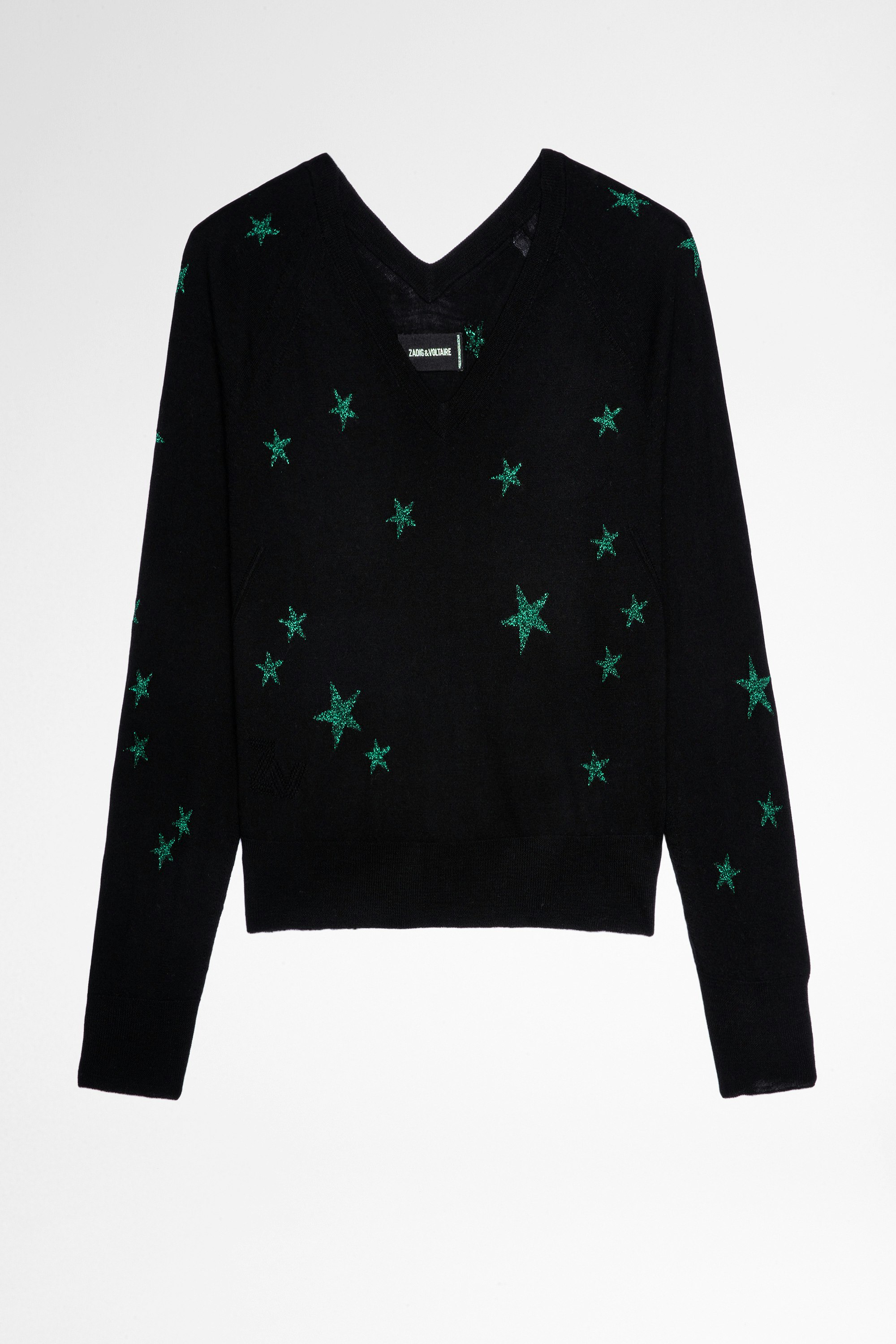 Pullover Azura Shiny Damen-Pullover aus Merinowolle mit Sternenmuster