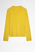 Livia Jumper - Women's yellow cotton jumper with wide, long sleeves