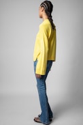 Livia Jumper - Women's yellow cotton jumper with wide, long sleeves