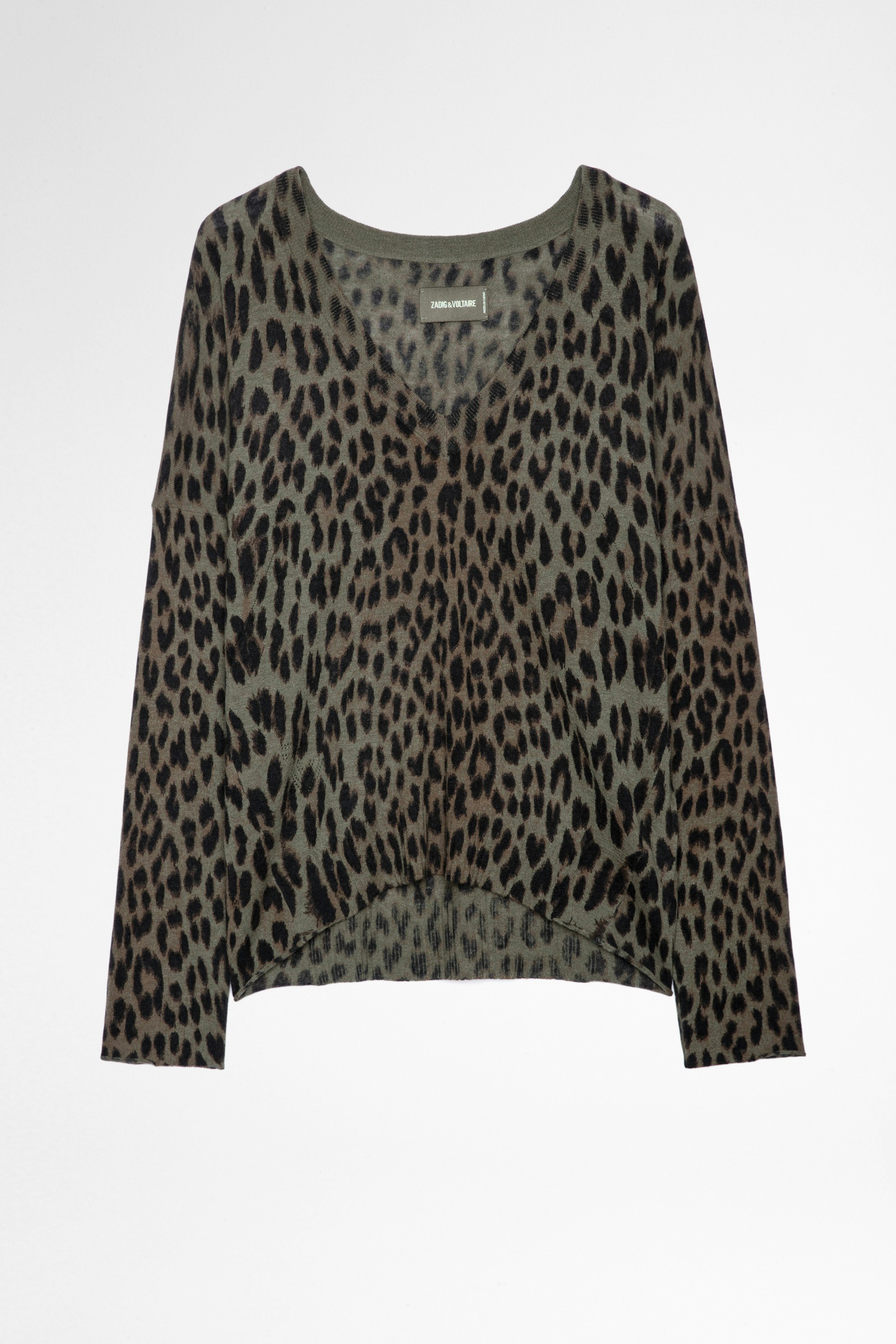 Brume カシミヤ ニット Women's khaki cashmere jumper with leopard print