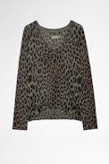 Brume Cashmere Jumper - Women's khaki cashmere jumper with leopard print
