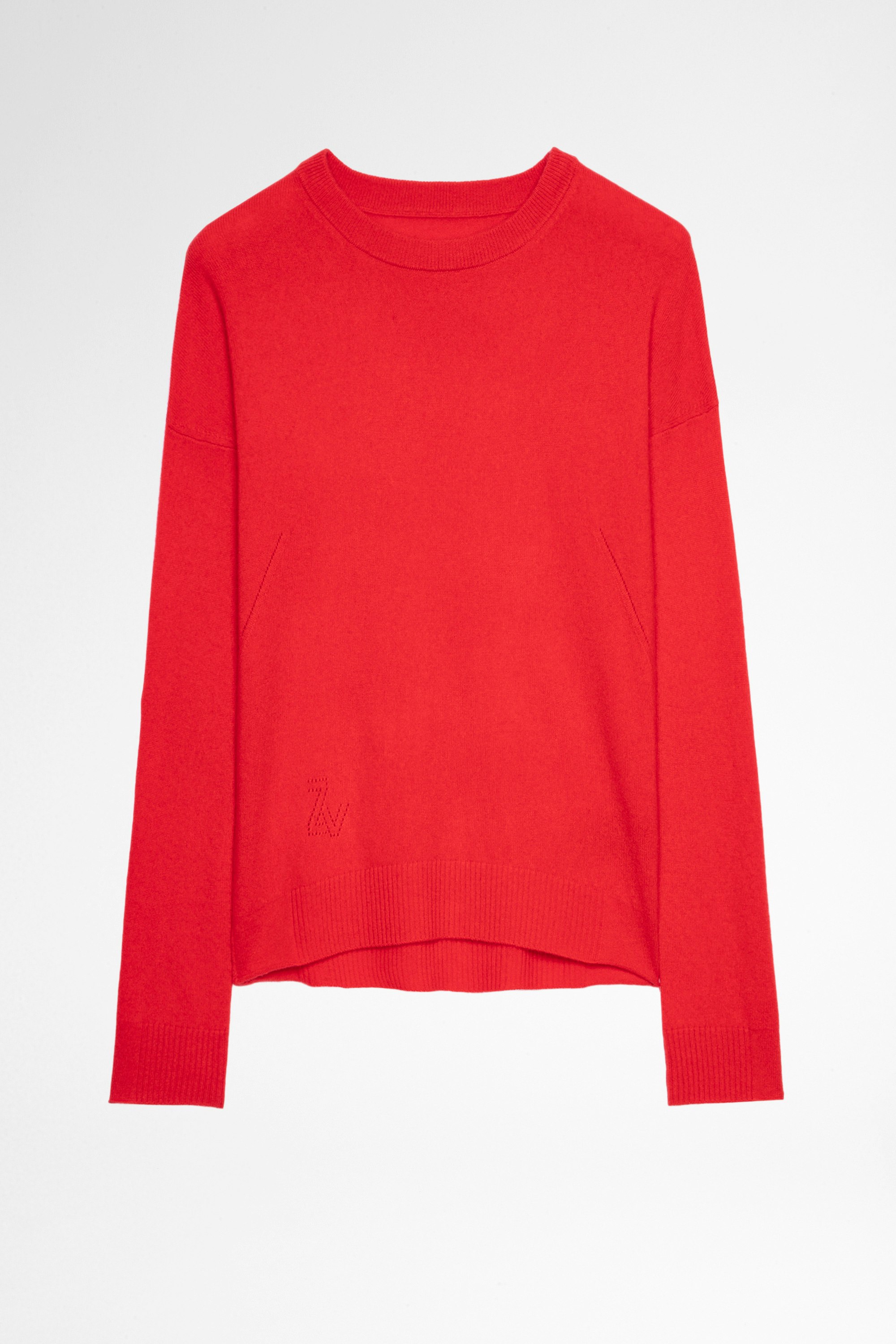 Cici Patch Cashmere Jumper Women's red cashmere jumper with star patches on elbows