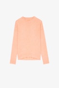Cici Patch Jumper 100% Cashmere - Women's orange cashmere sweater with star patches on the elbows