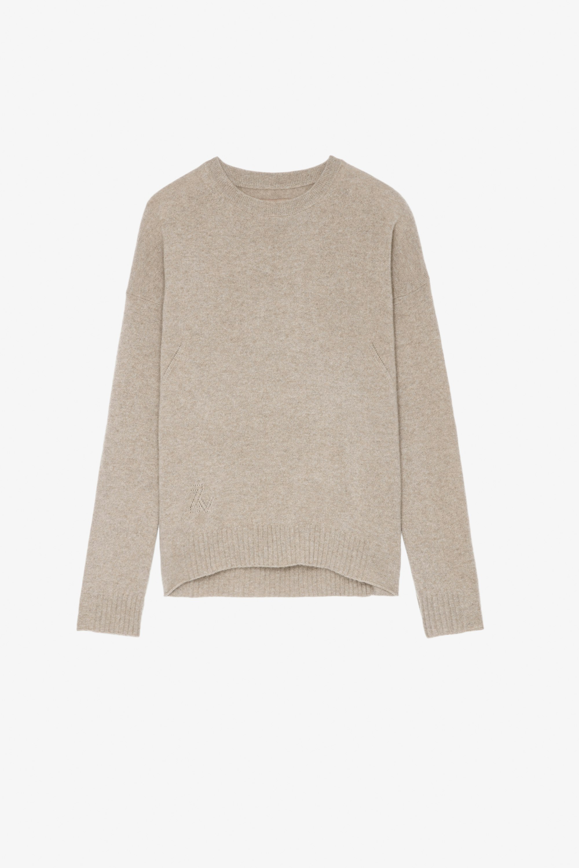 Cici Patch カシミヤニット Women's beige cashmere sweater with star patches on the elbows