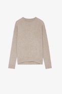Cici Patch Jumper 100% Cashmere - Women's beige cashmere sweater with star patches on the elbows