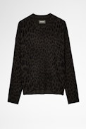 Markus Leo Sweater Cashmere - Women’s khaki cashmere sweater with leopard print