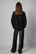 Markus Leo Sweater Cashmere - Women’s khaki cashmere sweater with leopard print