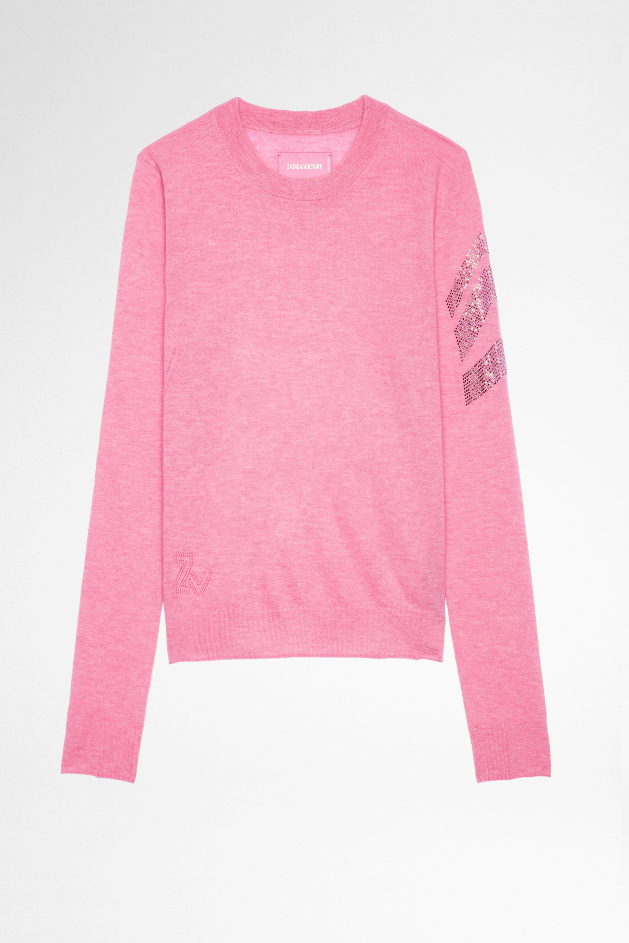 Miss CP Arrow Sweater Strass Cashmere Women's pink cashmere sweater with arrow pattern