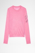 Miss CP Arrow Sweater Strass Cashmere - Women's pink cashmere sweater with arrow pattern