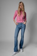 Miss CP Arrow Sweater Strass Cashmere - Women's pink cashmere sweater with arrow pattern