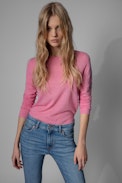 Miss CP Arrow Sweater Strass Cashmere - Women's pink cashmere sweater with arrow pattern
