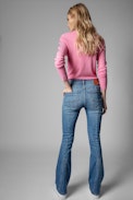 Miss CP Arrow Sweater Strass Cashmere - Women's pink cashmere sweater with arrow pattern