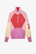 Pull Ross Shiny - Pull rose colorblock shiny zippé Femme