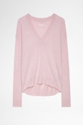 Vivi Patch Jumper 100% Cashmere - Women's pink cashmere sweater with lightning bolt patch on the elbows