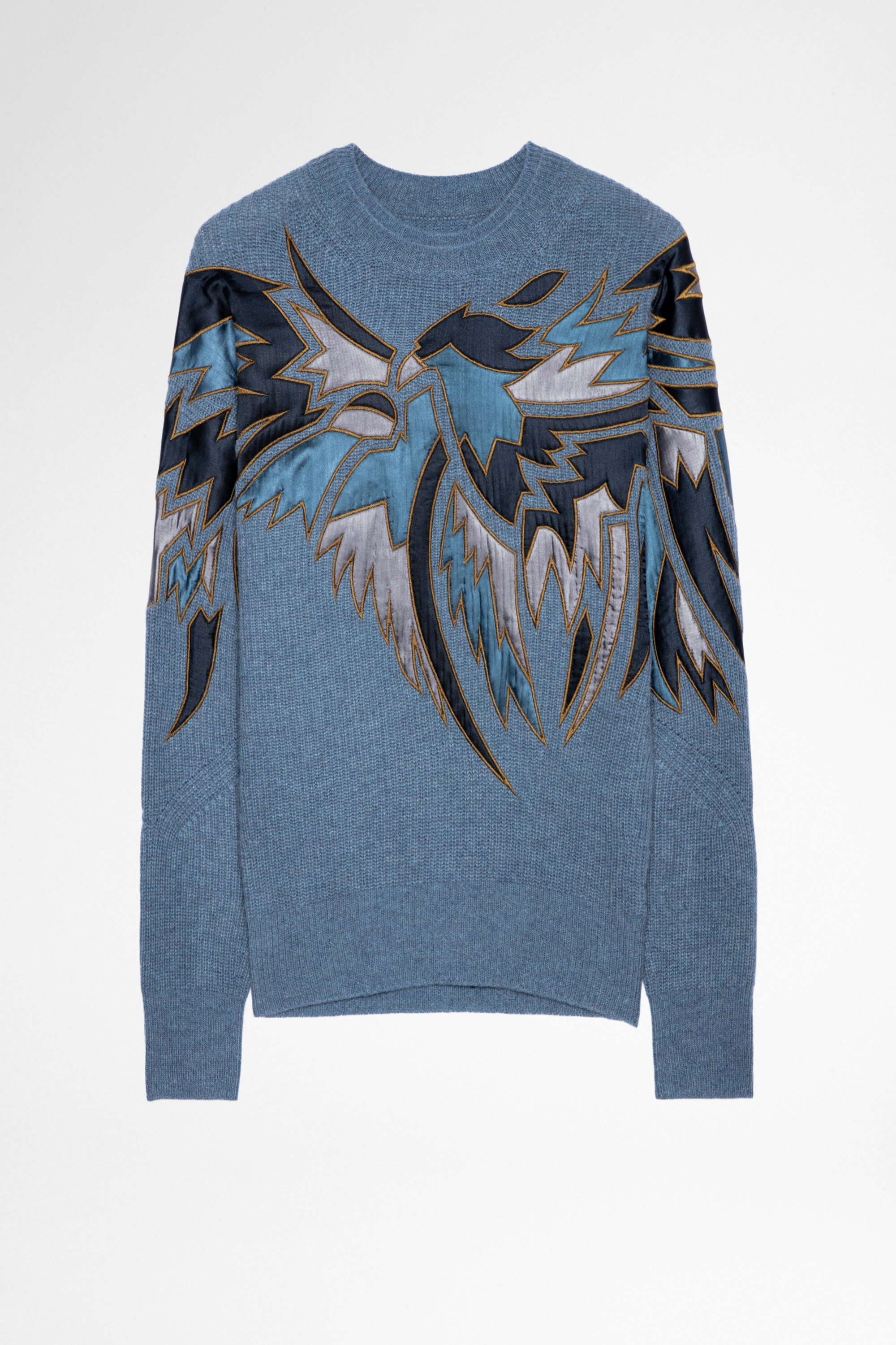 Pullover Kanson Kashmir Blauer Pullover aus Wolle und Kaschmir mit Adler-Motiv für Damen