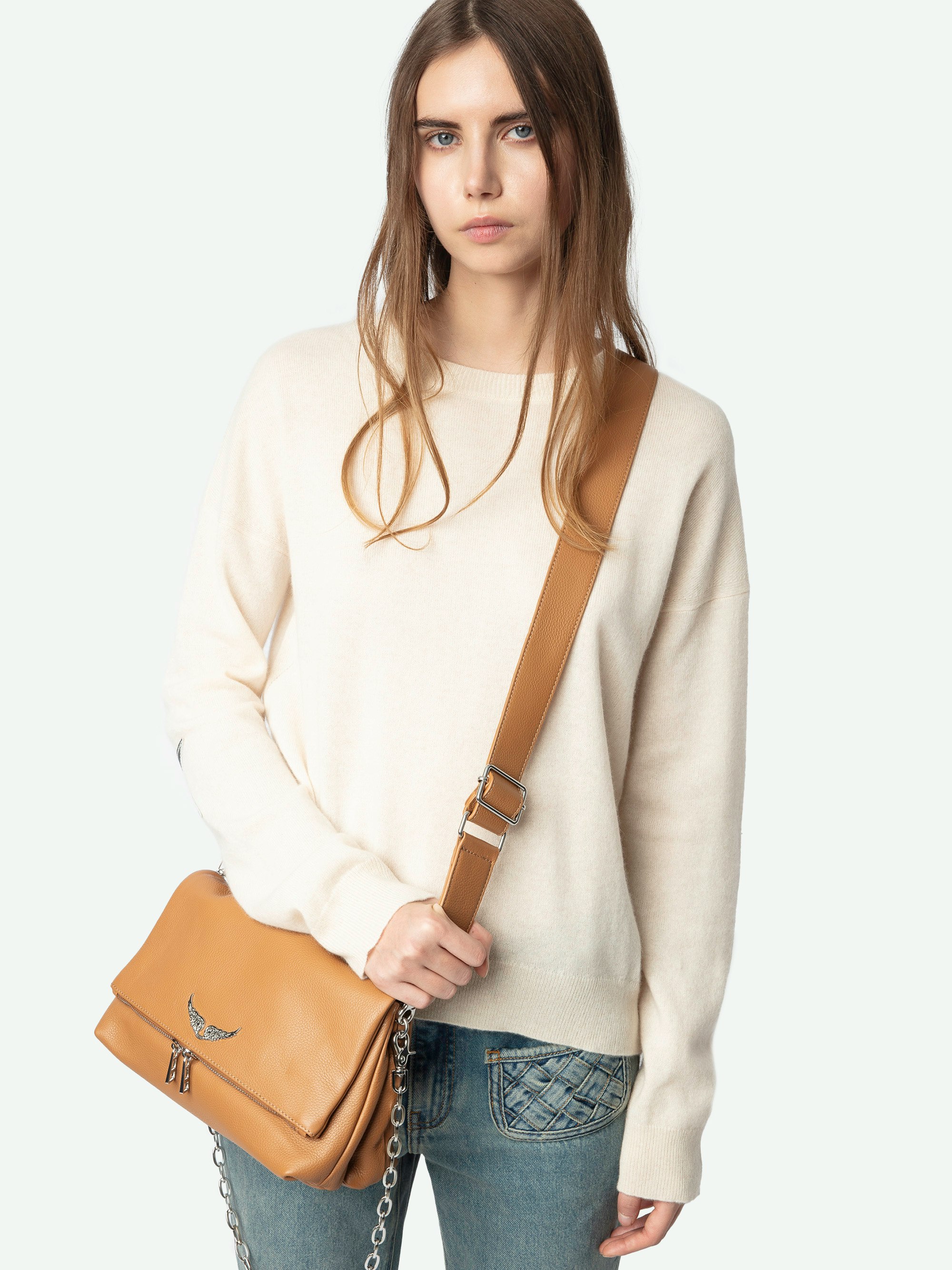 Cici Patch Cashmere Sweater - Long-sleeved crew neck sweater with star patches on the elbows.