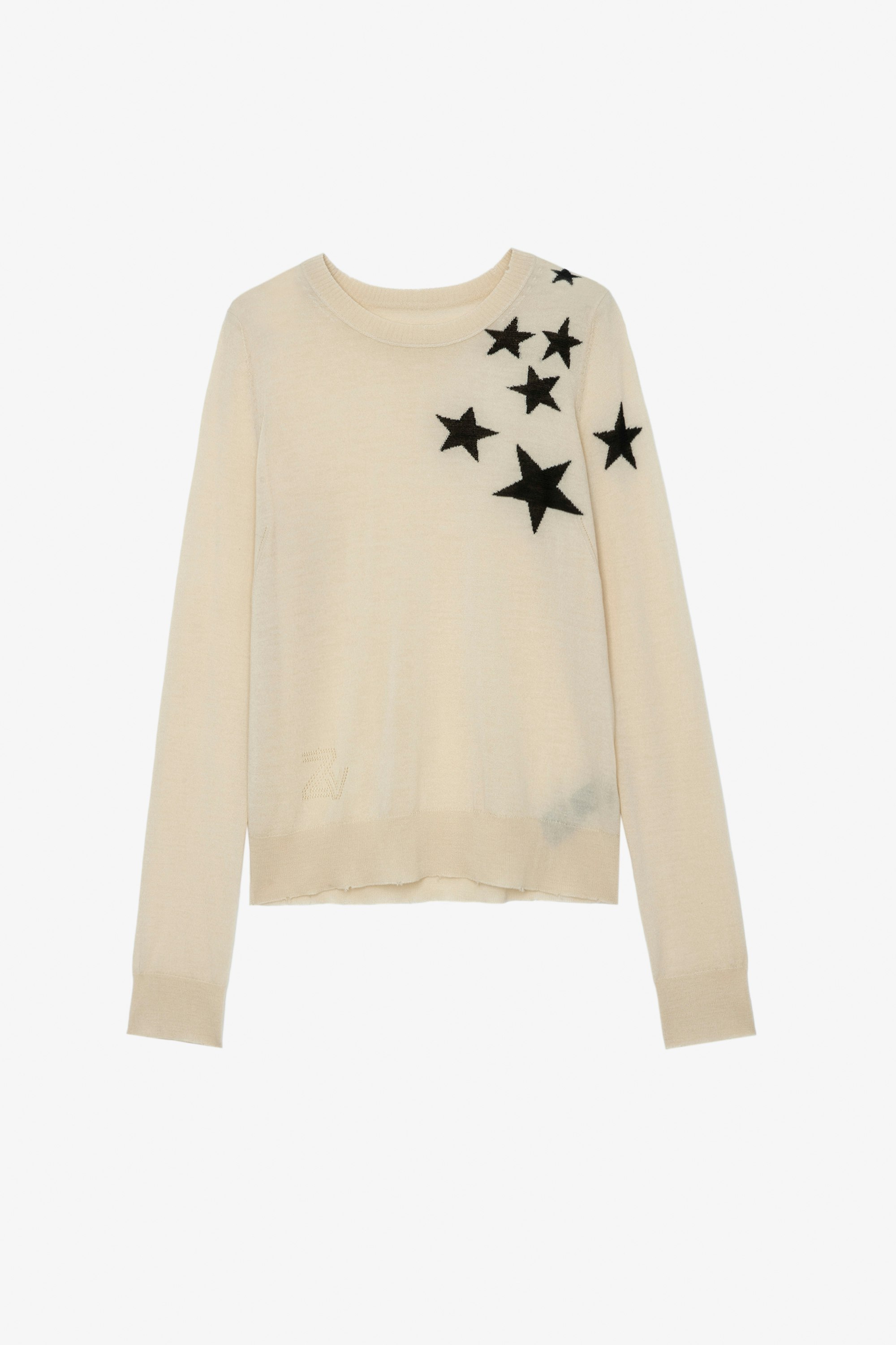 Miss Star Sweater - Women's cream sweater with contrasting stars on shoulder.