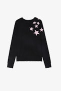 Miss Star Sweater - Women's black sweater with contrasting stars on shoulder.