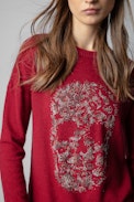 Gaby Skull Strass Sweater - Women's wine red sweater with rhinestone skull on front.