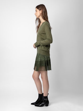 Pull River 100% Cachemire - Pull en 100% cachemire plume kaki à col V et manches longues.