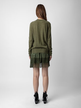 Pull River 100% Cachemire - Pull en 100% cachemire plume kaki à col V et manches longues.