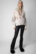 Amanda Jumper - Women’s ecru jumper with a deep neckline and embroidery