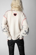 Amanda Jumper - Women’s ecru jumper with a deep neckline and embroidery