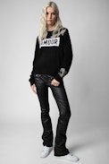 Life Cashmere Jumper - Women’s black cashmere jumper with “Amour” slogan and floral motifs