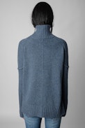 Alma Amour Jumper - Women’s blue knit turtleneck jumper with contrasting “Amour” slogan